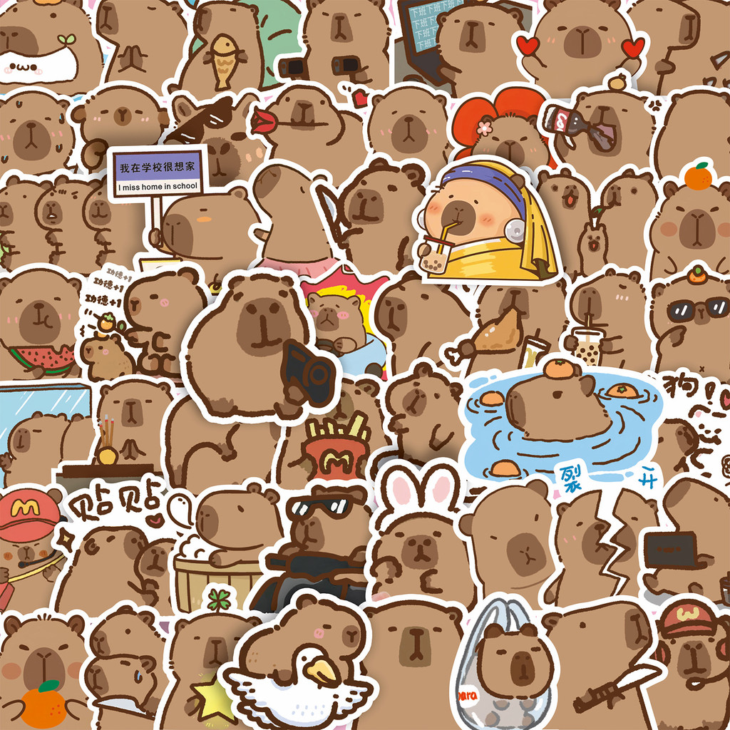 

100PCS Plump Capybara Cute Stickers Cartoon Animal Decals Scrapbook Laptop Phone Luggage Diary Car Graffiti Sticker Kid Toy