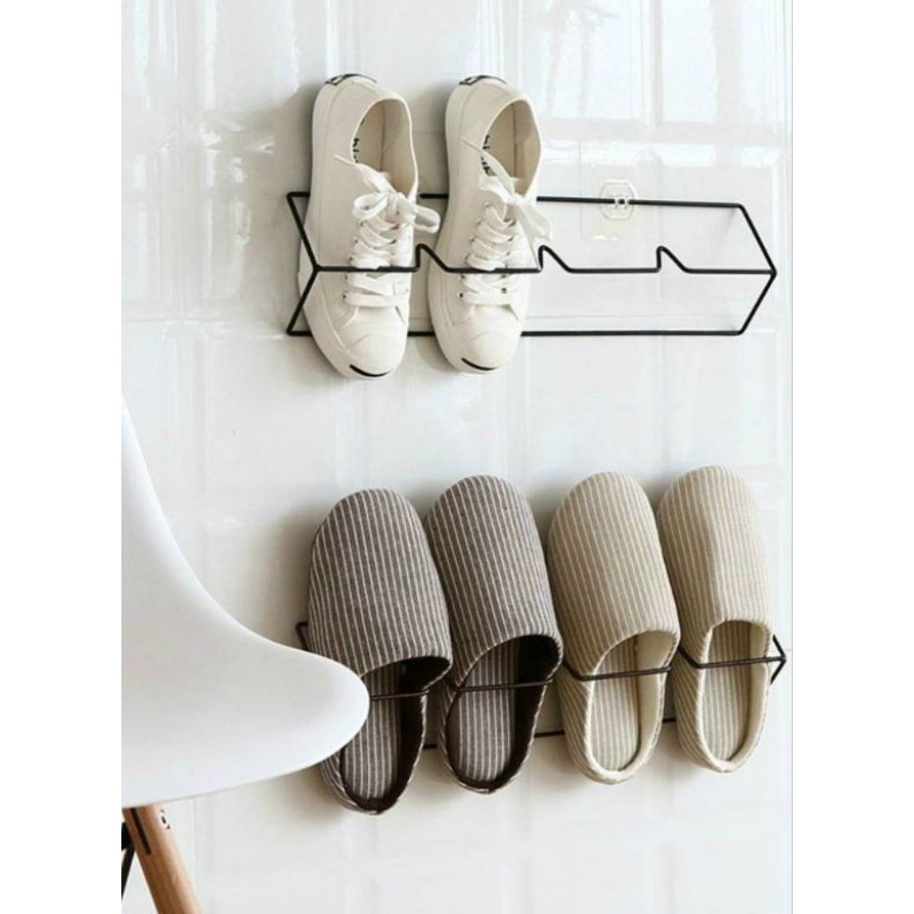 rak  sandal sepatu display sandal estetik, rak sendal dinding