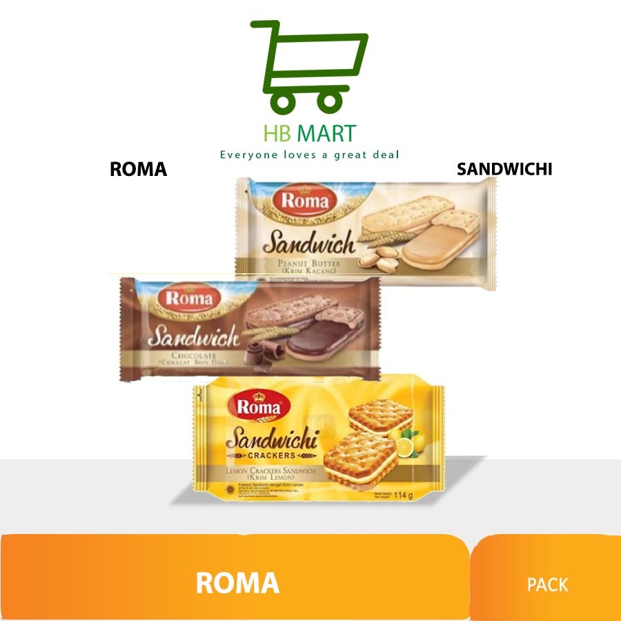 

ROMA SANDWICHI PEANUTBUTTER 206gr CHOCOLATE 157gr LEMON