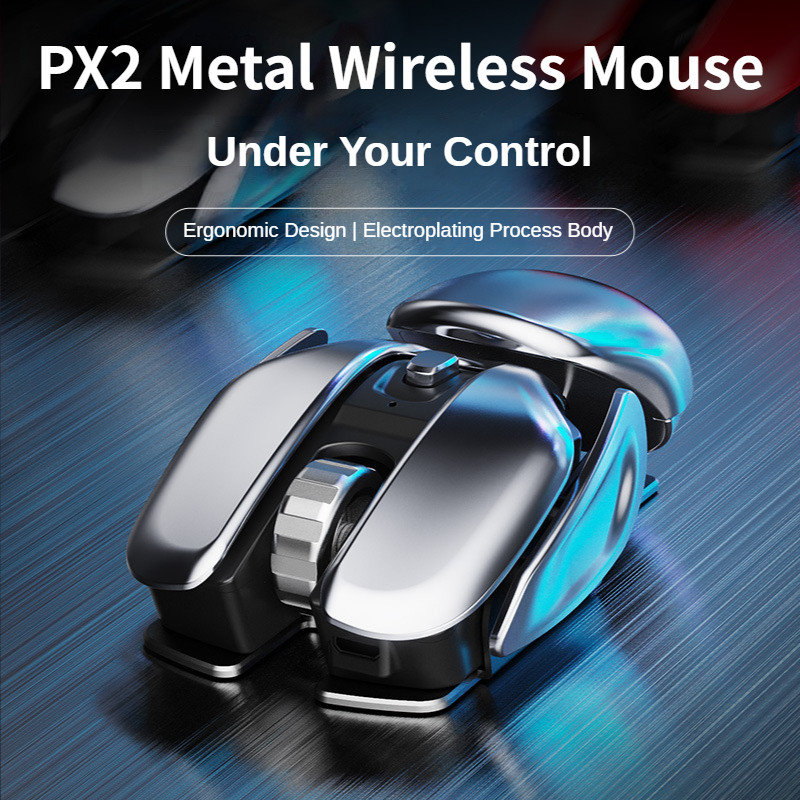 PX2 Metal 2.4G Rechargeable Wireless Mute 1600DPI Mouse 6 Buttons for PC Laptop Computer Gaming Offi