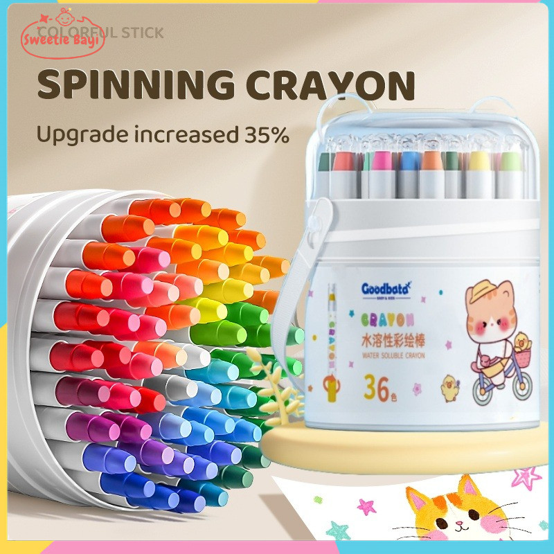

[FREE BRUSH] Sweetiebayi 24/36/48pcs Washable Crayon for Kids Non Dirty Non Toxic Painting Crayon Colouring
