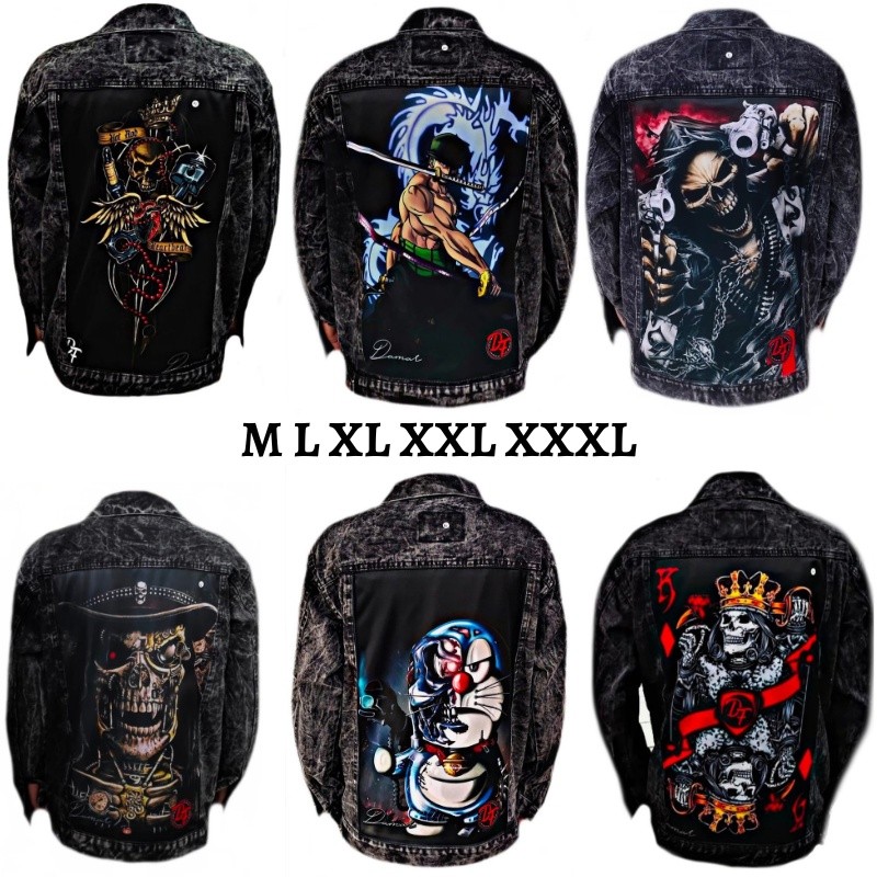 Arsyafa.co - Jaket Jeans Printing Pria M - XXXL Jumbo - Jaket Jeans Gambar Belakang Distro