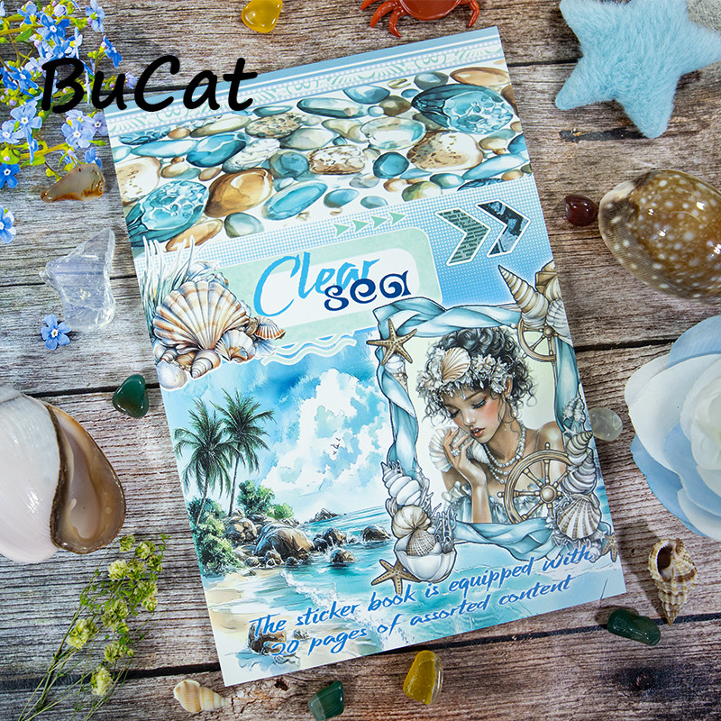 

20Sheets Large Size Beach Lady Sticker Book Waterproof Dual-Material Tropical plants Washi PET Stickers Set for Scrapbooking