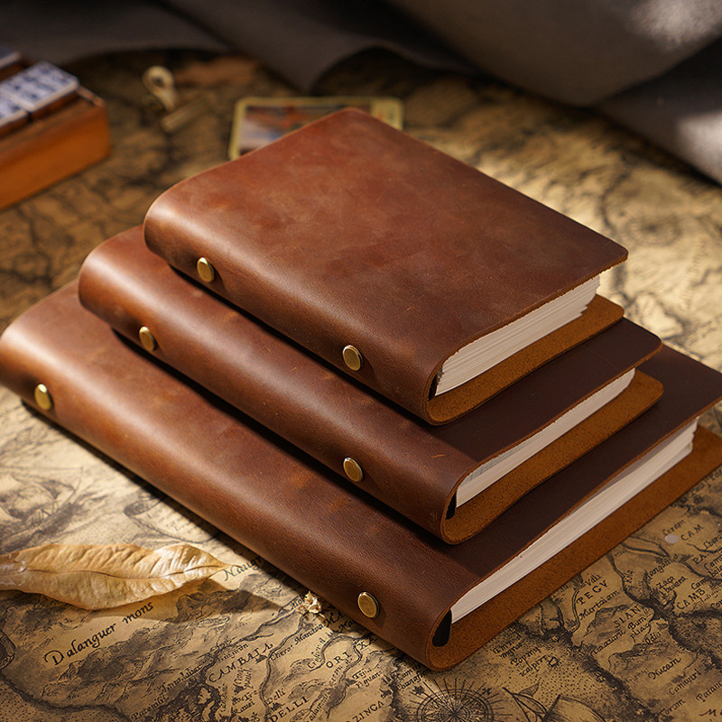 

Retro Real Cow Leather Cover Notebook 96 Papers Small Medium Big Size Note Book DIY Diary Handmade Notepad Office School Gift