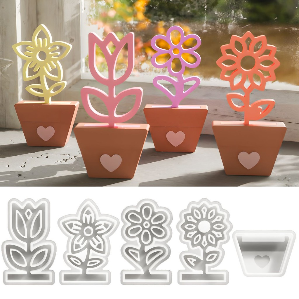 

Multi-Design Epoxy Resin Molds for DIY Crafts Sunflower/Tulips/Tree Casting Flower Pot Picture Frame & Table Decor Making Kit