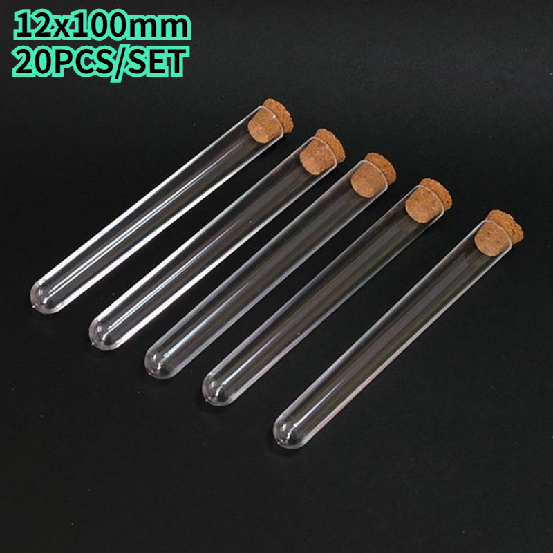 20Pcs Tabung Reaksi Plastik Tutup Kayu Gabus Test Tube Souvenir