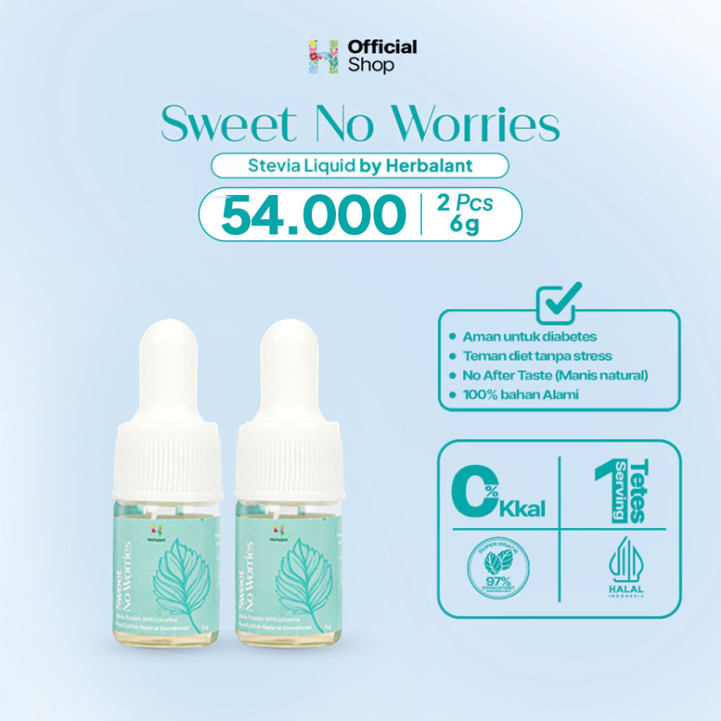 

Paket 2 Bundling Stevia 6 gr Liquid Sweet Gula Zero Calorie Pemanis Sweetener Alami Herbalant