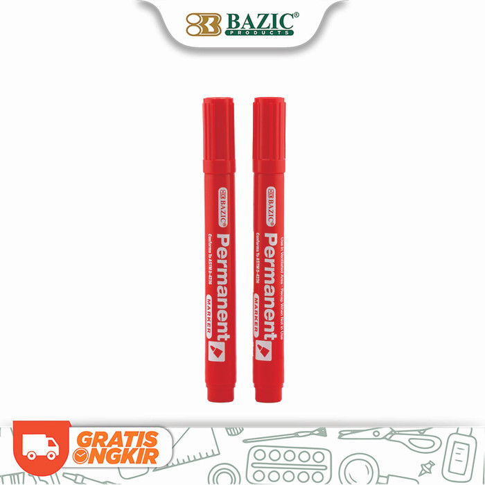 

[New Arrival] Bazic Permanent Marker Red (12/Pak) - Spidol Permanen