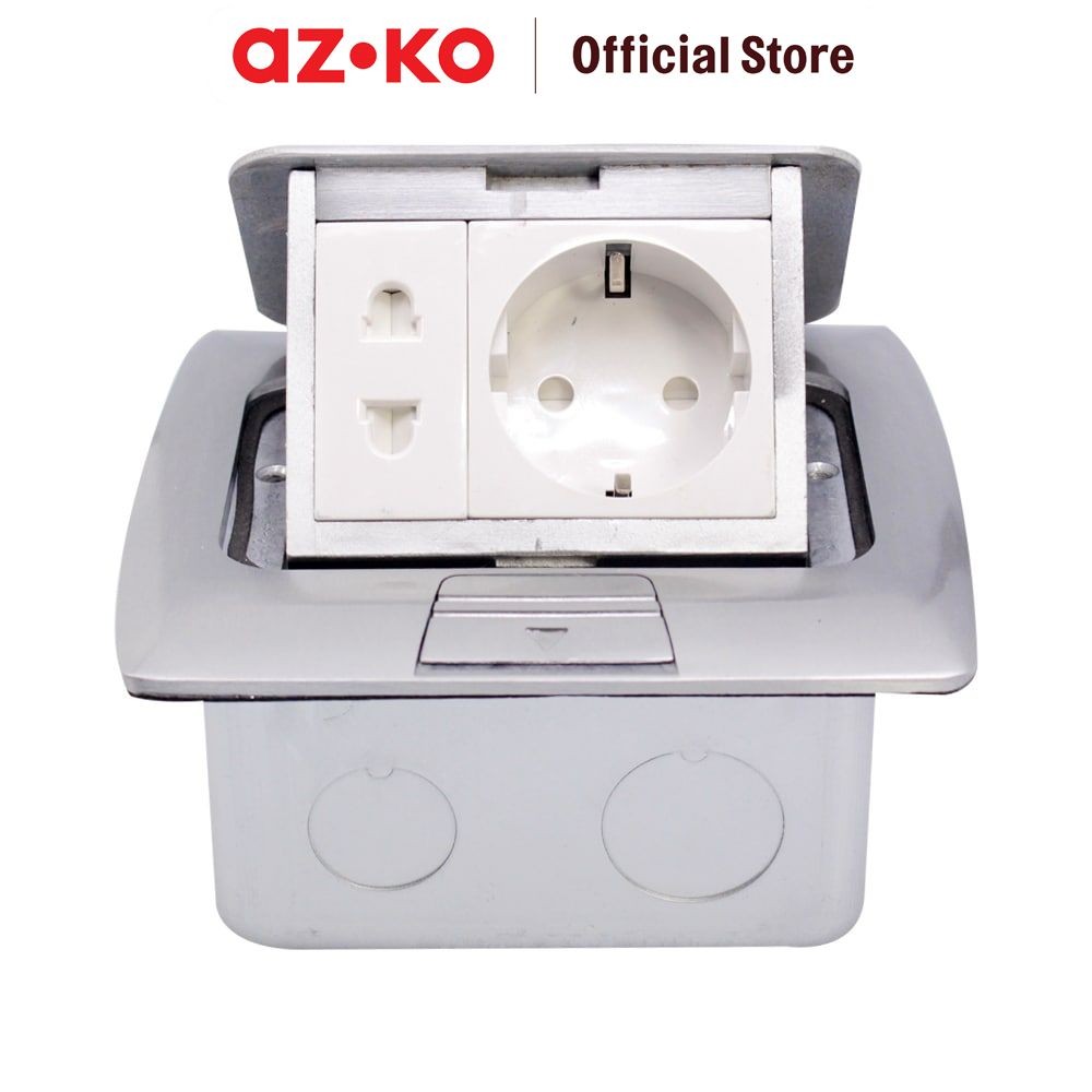 AZKO Krisbow Stop Kontak Lantai Dengan Schuko Dan Euro Floor Socket Terminal Colokan Listrik Kotak K