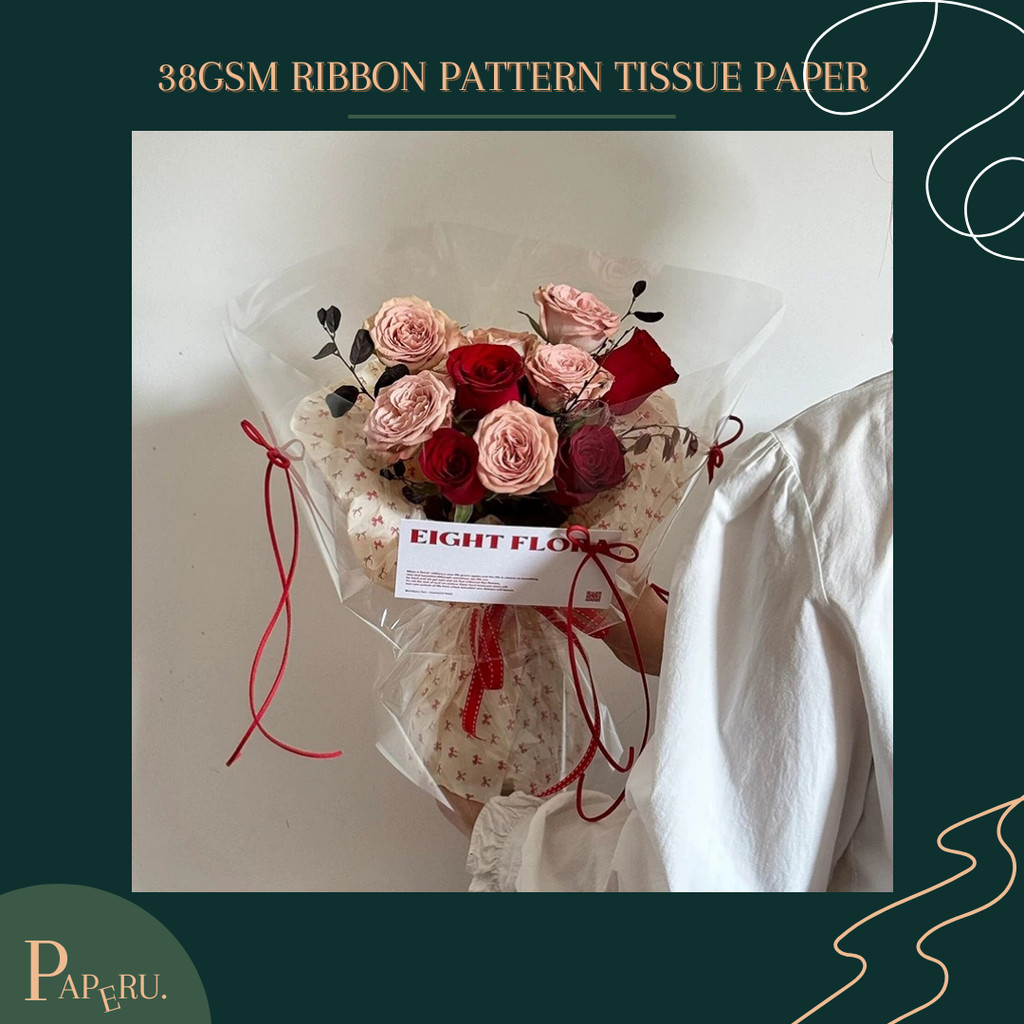 

[PAPERU] 38gsm Ribbon Pattern Tissue Wrapping paper Kertas Buket Bunga Korean Aesthetic