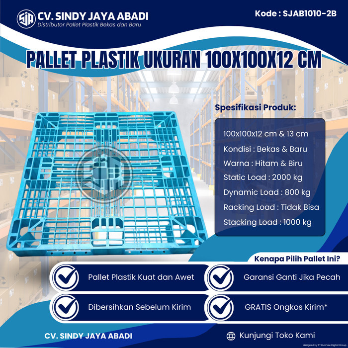 

Pallet Plastik Bekas Ukuran 100x100x12 cm - SJAB1010-2B / Pallet Plastik Warna Biru / Pallet Plastik Jaring
