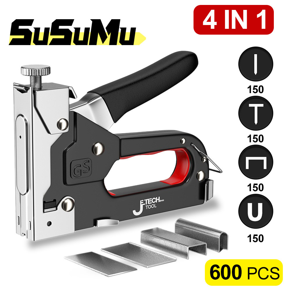 

4 In 1 Manual Nailing Gun Construction Stapler Heavy Duty Air Nail Woodworking Special Staple Book Household DIY With 600 Staple