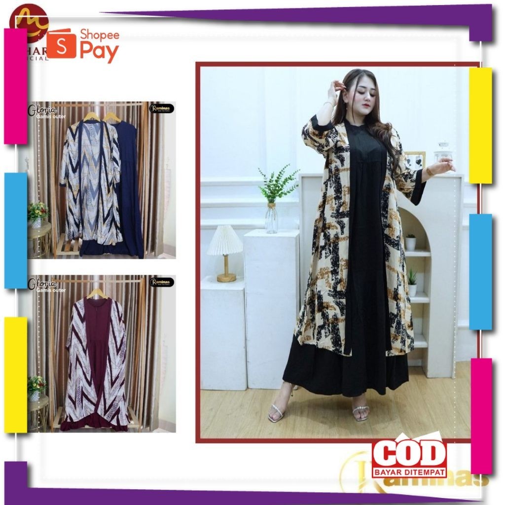[PREMIUM ORIGINAL] OUTER KEKINIAN ONE SET OUTER OUTER TERBARU WANITA DEWASA GLORIA GAMIS OUTER / DRE
