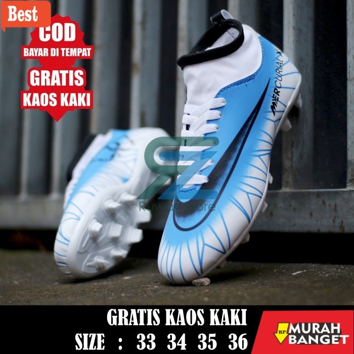 sepatu lari lokal terbaik 2025 SEPATU SEPAK BOLA ANAK MERCURIAL CR7 HIGH BIRU PUTIH 33-37 TERMURAH -
