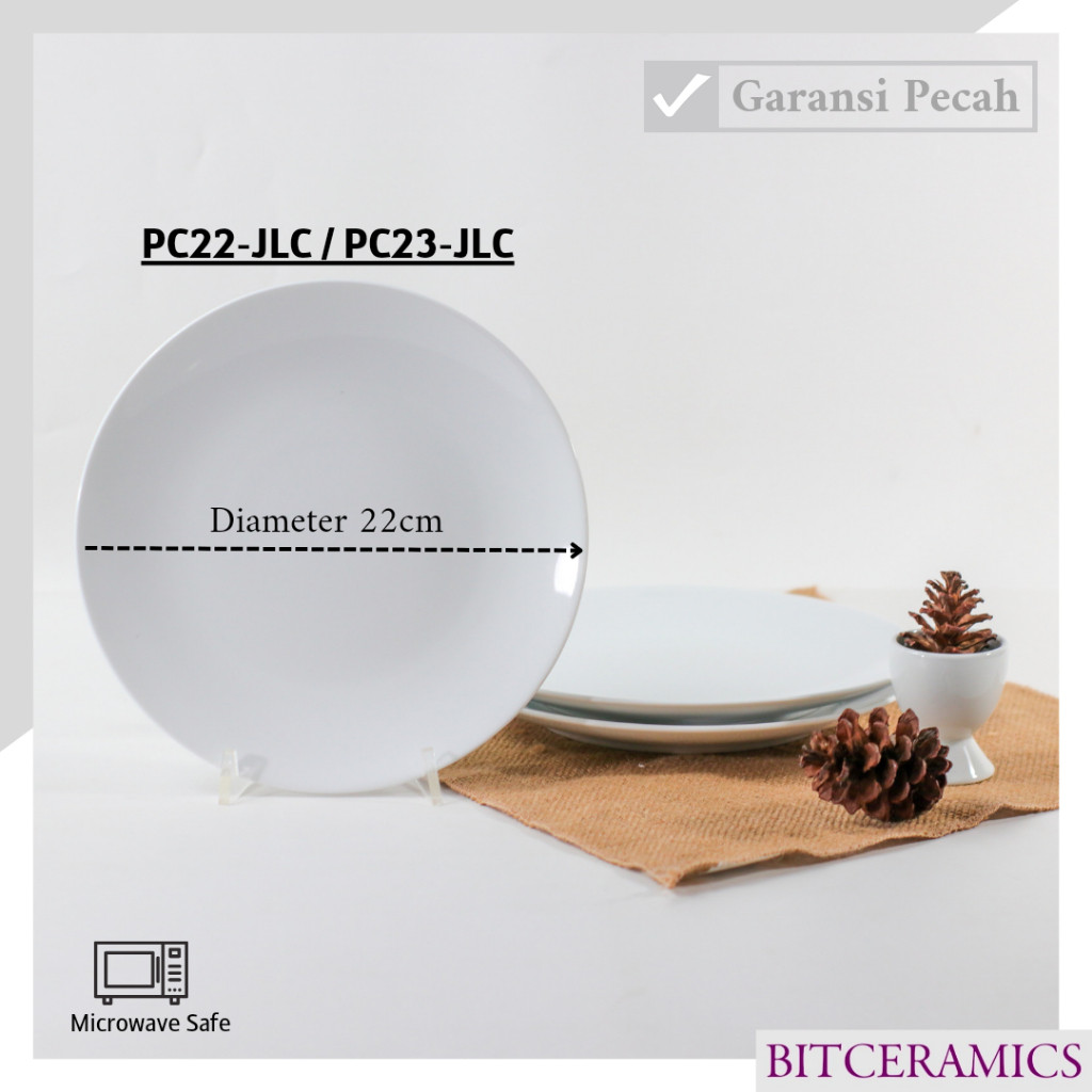Piring Makan Keramik 22CM (1PCS) Polos By Indo Keramik / Piring Keramik / Piring Polos Keramik