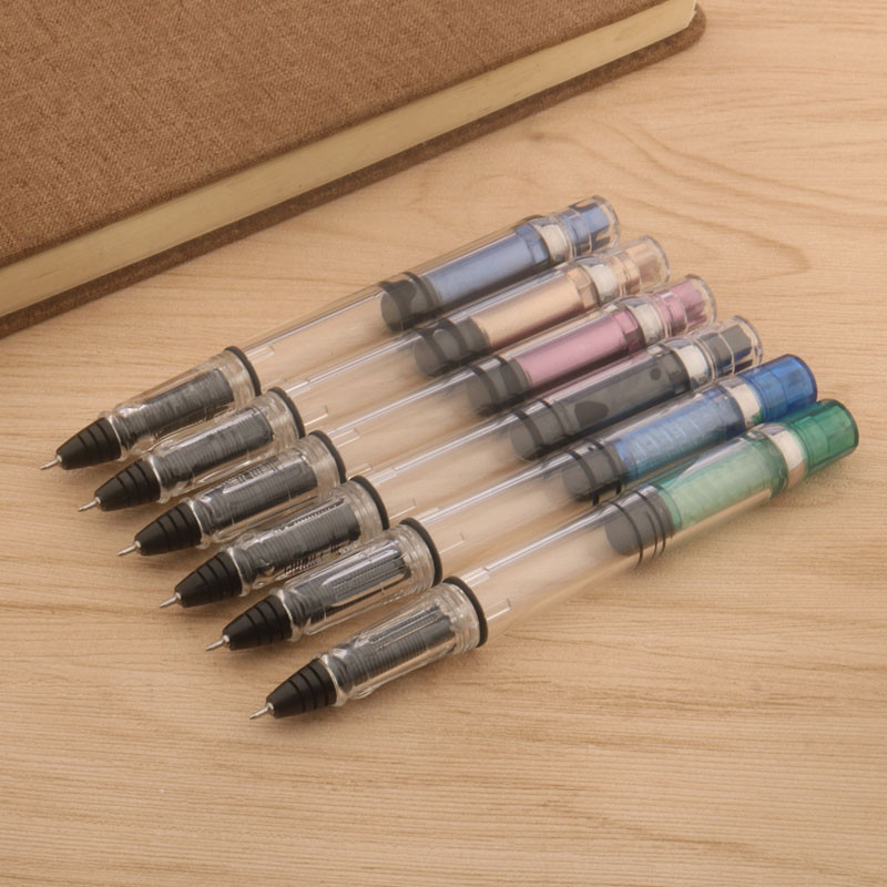 

High Quality Piston Fountain Pen Type Gel Pen Transparent White School Student Office Color Ink Pens