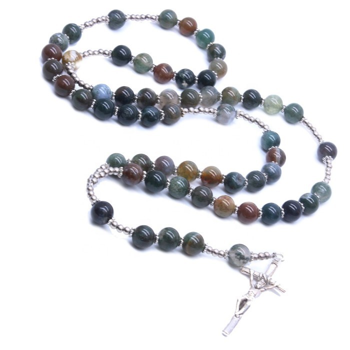 Kalung Rosario Batu Giok dan Indian Agate - Rosario Batu Alam Asli H85S