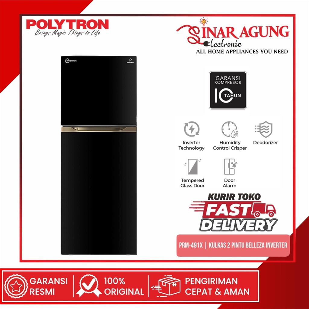 POLYTRON PRM-491X / PRM 491X KULKAS 2 PINTU 350 L BELLEZA INVERTER