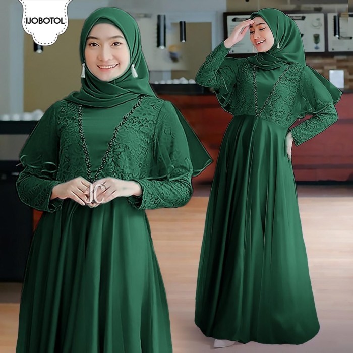 gamis pesta dress Bilqis hijau botol xl maxi baju muslim lqis at