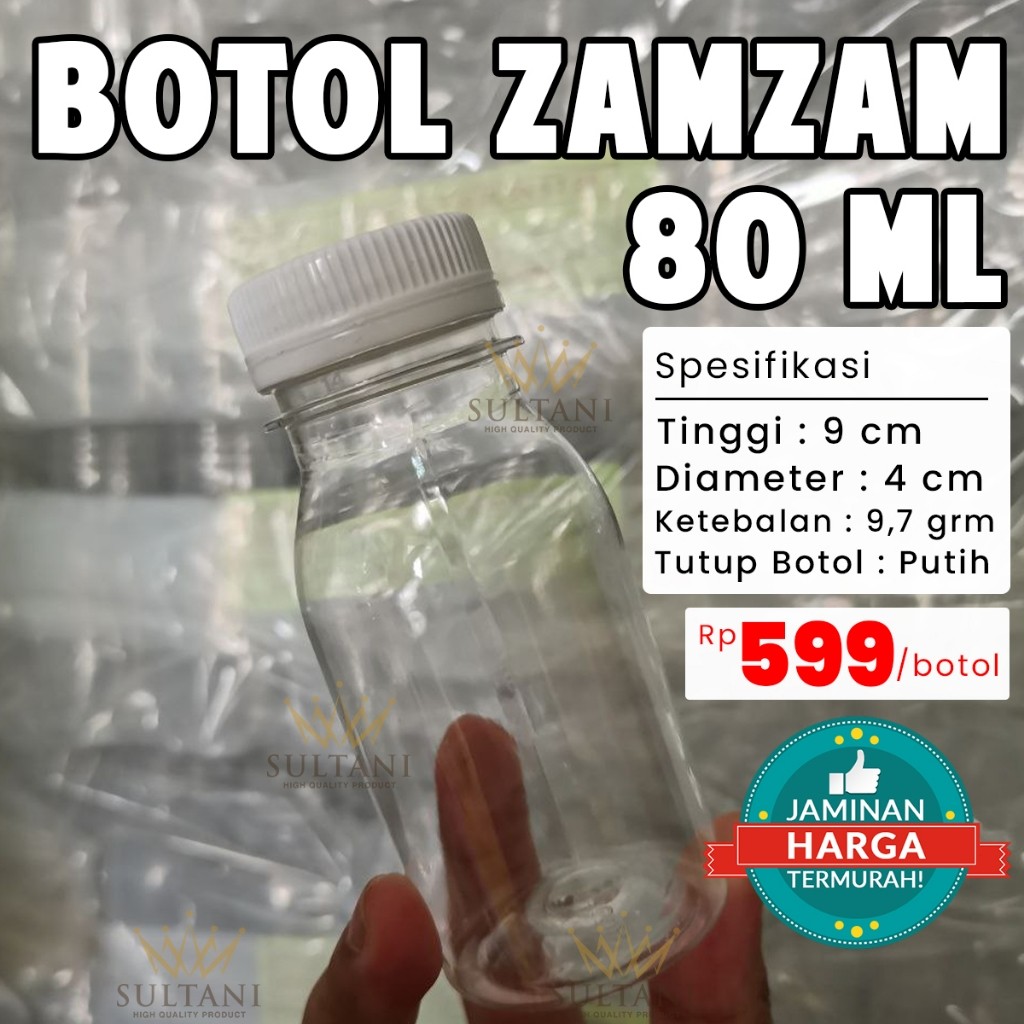 

Botol Plastik 80 ml Zamzam Bening Transparan Shortneck Tutup Putih 1 Bal Isi 100 pcs Premium Murah