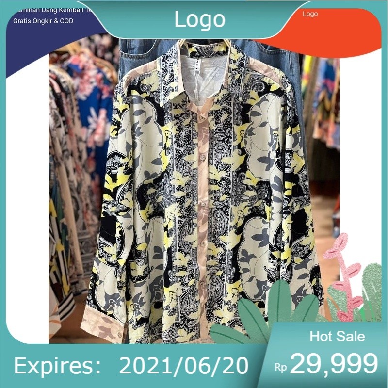 Kemeja wanita bangkok motif cewek silk kekinian JEMEJA ATASAN CANTIK IMPORT LD 110 PJG 70