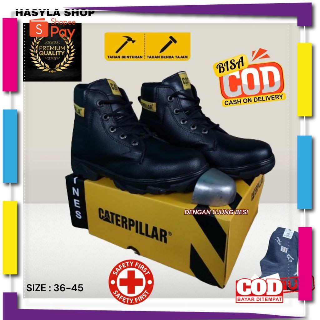[PREMIUM ORIGINAL] Sepatu Safety Pria Caterpillar Murah Ujung Besi Cow Leather Sepatu Proyek Kerja L