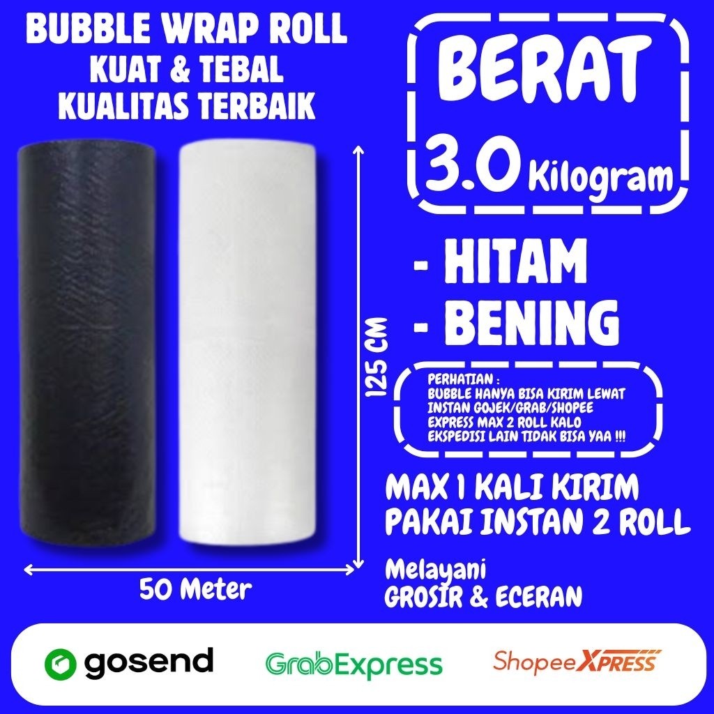 

Bubble Wrap Hitam/Bening Berat 3.0kg Lebar 125cm Panjang 50meter bubble wrap 125cm x 50m Paling Murah