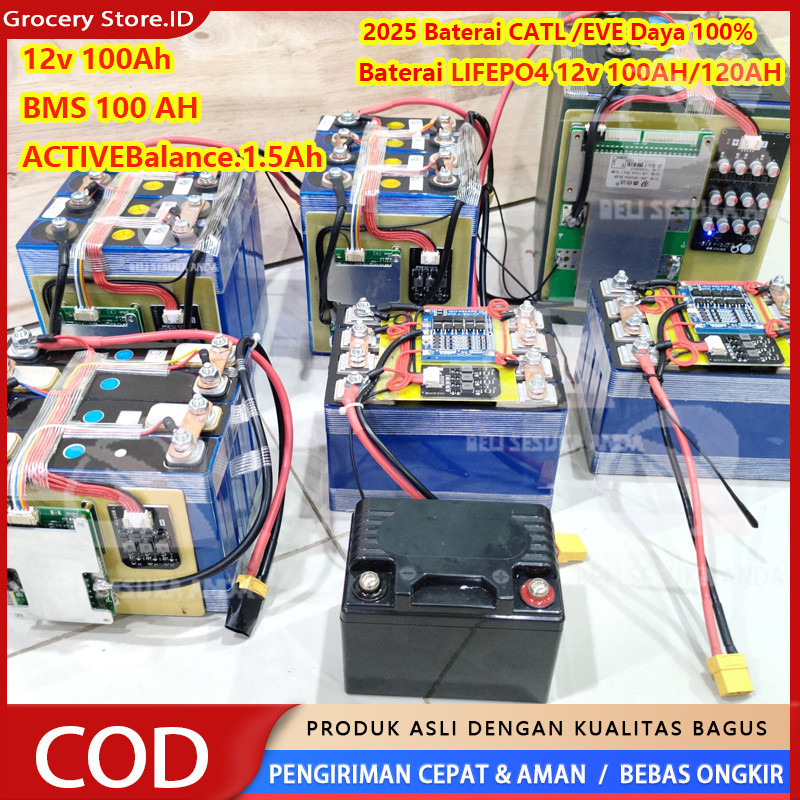 Baterai Lifepo4 12v 100Ah + BMS 120A BMS CATL/BYD Battery Lifepo4 3.2V BMS UPS 100% daya Penuh 5 tah