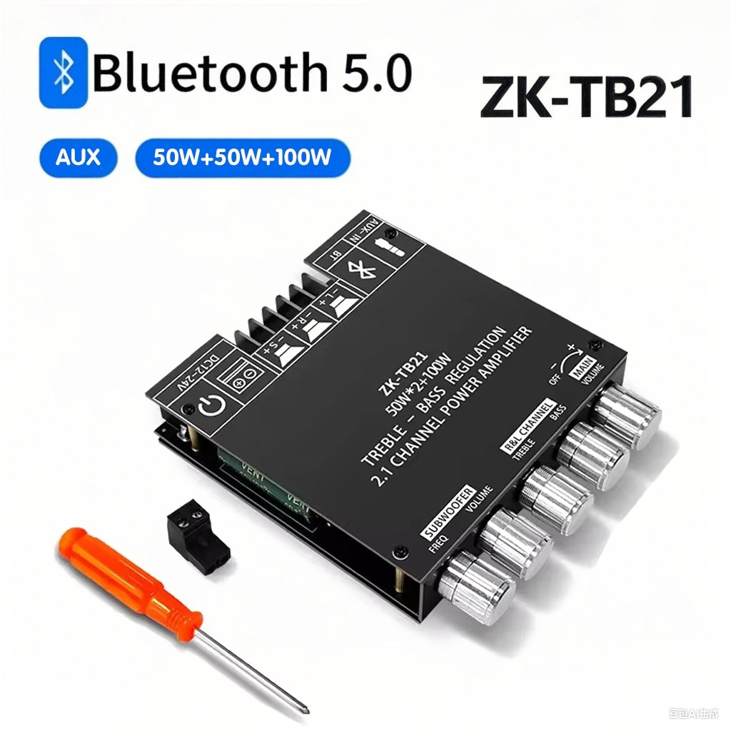 ZK-TB21 TPA3116D2 Bluetooth 5.0 Amplifier Board 50Wx2+100W Bluetooth Amplifier Class D 2.1CH Subwoof
