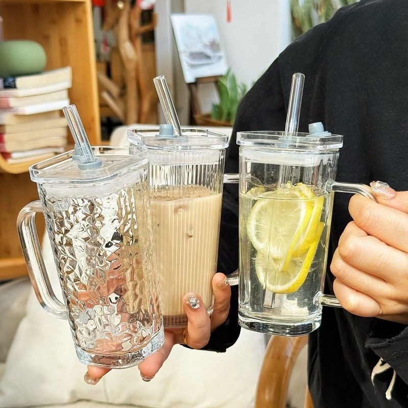 [Free Sedotan] Gelas Tumbler Kaca Sedotan Mug Lucu Bening Gelas Estetik Tumbler Minum Kaca Mug Therm