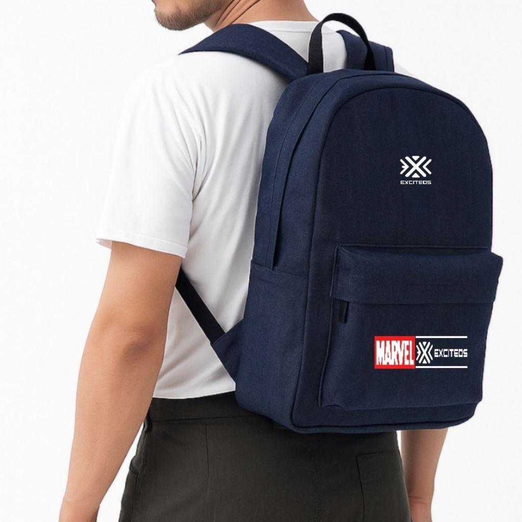 Brotherbag  - Tas Ransel Pria Denim Jeans Motif Exciteds Marvel Avenger Backpack Denim Blue Jeans