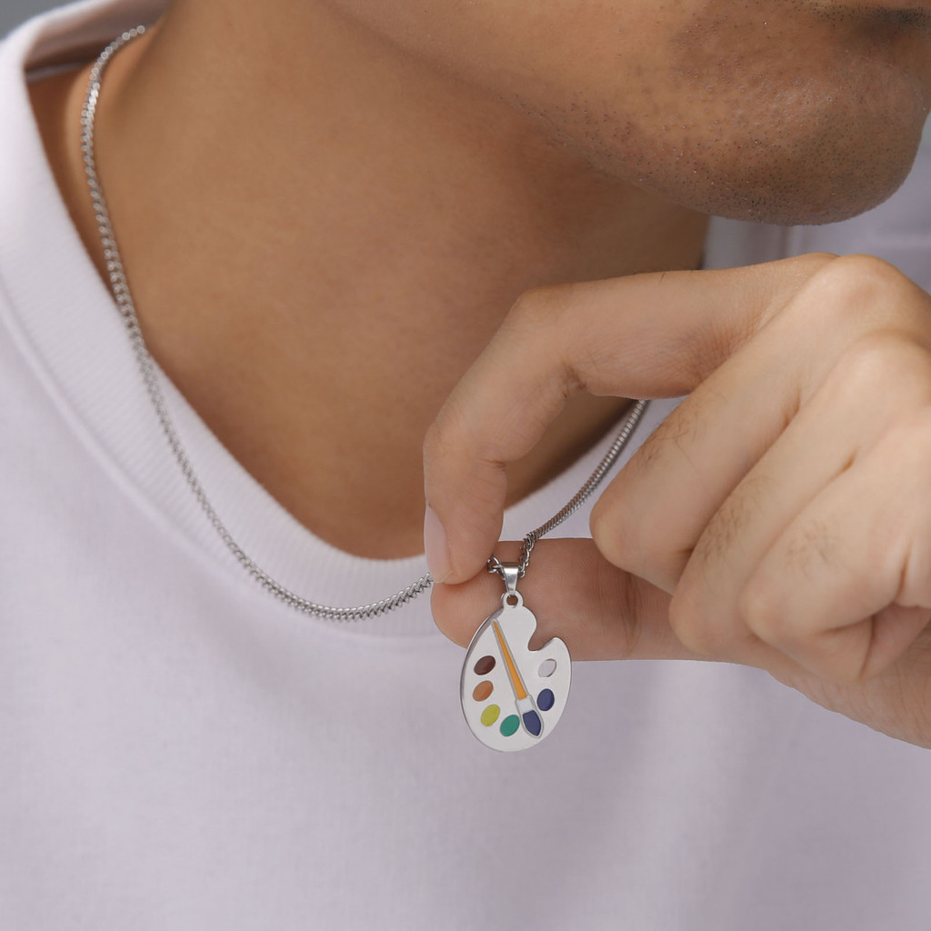 

Fashion Unisex Art Pigment Palette Necklace Stainless Steel Drawing Artistic Paint Plate Pendant Artistic Gift Charm Jewelry