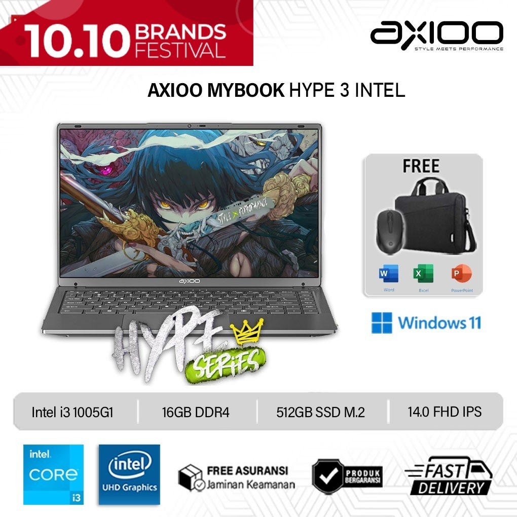 Laptop AXIOO HYPE 3 Intel Core i3 Gen 10 Ram 16GB 512GB SSD14.0 FHD IPS Windows 11 Pro Original