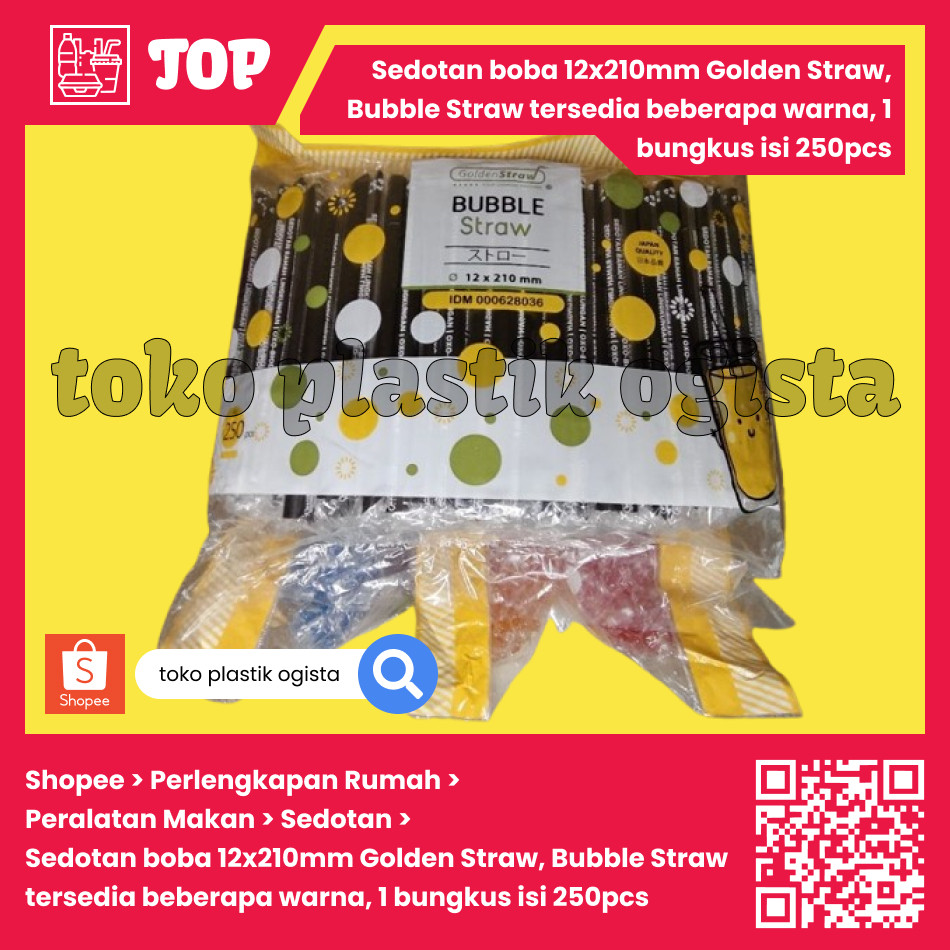 

Sedotan boba 12x210mm Golden Straw, Bubble Straw tersedia beberapa warna, 1 bungkus isi 250pcs