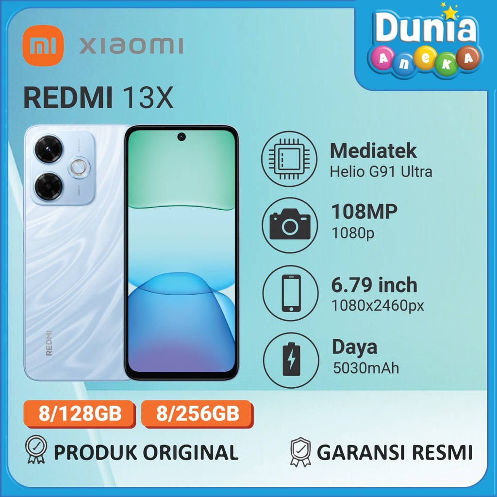 HP Xiaomi Redmi 13X (RAM 8GB/ROM 128GB &  RAM 8GB/ROM 256 GB) - Layar 6.79" -  Baterai 5030mAh - BON