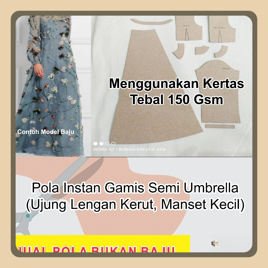 Pola Instan Gamis Semi Umbrella Dewasa | Pola Gamis Dewasa | Pola Baju