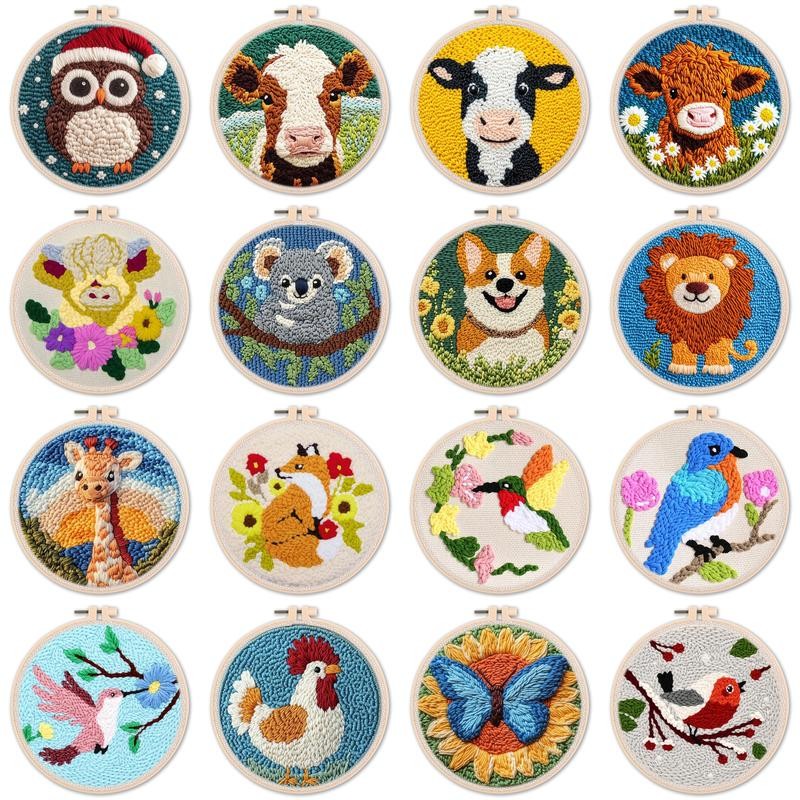 

Diy Punch Needle Embroidery Starter Kits Animal Pattern Sewing Kit Funny Easy Yarn Painting Arts DIY Needlework Set For Beginner