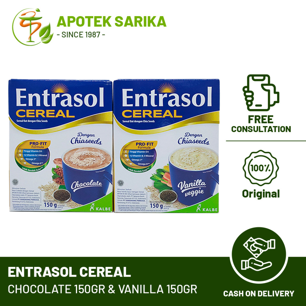 

Entrasol Cereal 150 Gr Coklat - Vanilla Veggie ( Cereal Untuk Usia 19 - Lansia )