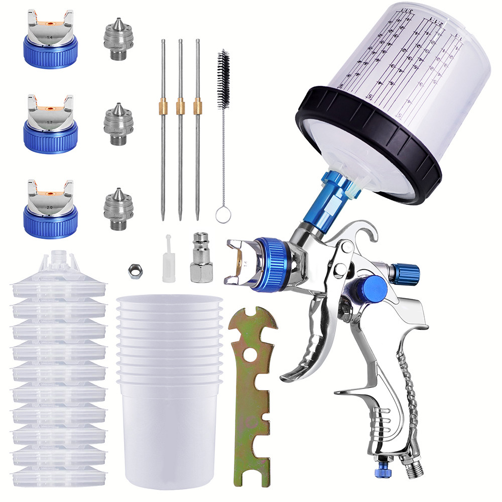 

HVLP Spay Gun 1.4/1.7/2.0mm Nozzle Gravity Airbrush For Car Painting Tool 10pcs 600ml No Clean Disposable Measuring Cup