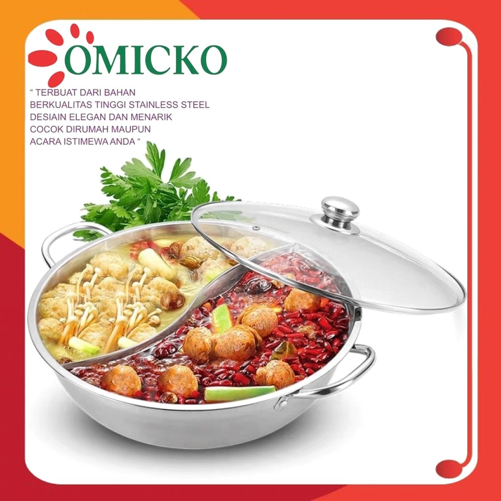 Panci Shabu 2 Sekat Omicko 28 CM / Panci Shabu Hot Pot Sinda 28 CM