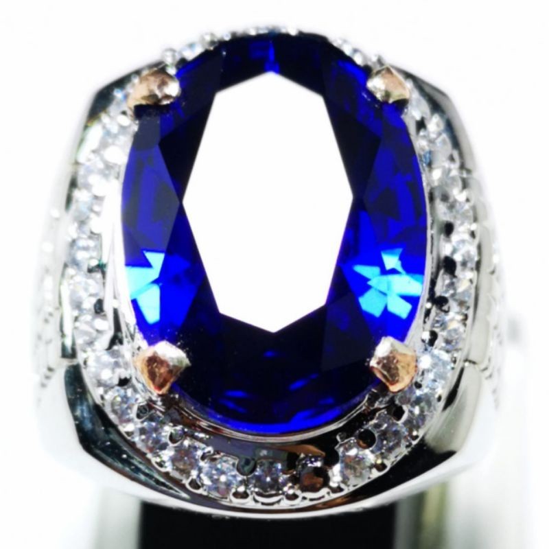CINCIN PRIA AKIK PERMATA BATU KING SAFIR CHATAM RING PERAK BANGKOK 926 SIAP PAKAI