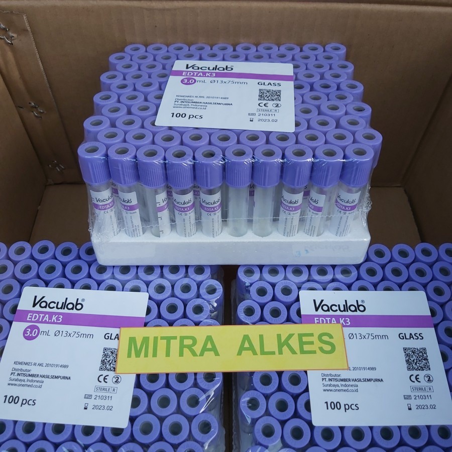 Vaculab EDTA K3 GLASS 3.0 ml. Tabung EDTA. K3 3ml GLASS. EDTA Tube 3 ml.