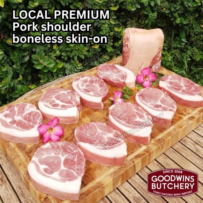 

Pork shoulder boneless skin on local premium ALL CUTS kapsim babi tanpa tulang berkulit SEMUA POTONGAN beku collar boston butt frozen