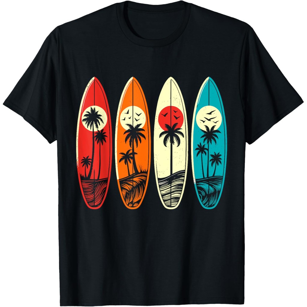 Kaos Selancar Pantai Selancar Tropis Hawaii Palm Surfing Retro