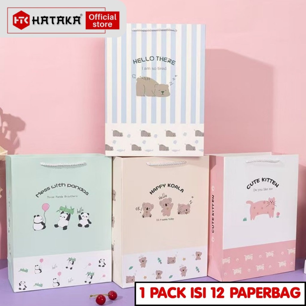 

[6421 12 PCS] HATAKA PAPERBAG MOTIF UKURAN 33X25X11.5 TAS KADO ULANG TAHUN GOODIE BAG MOTIF