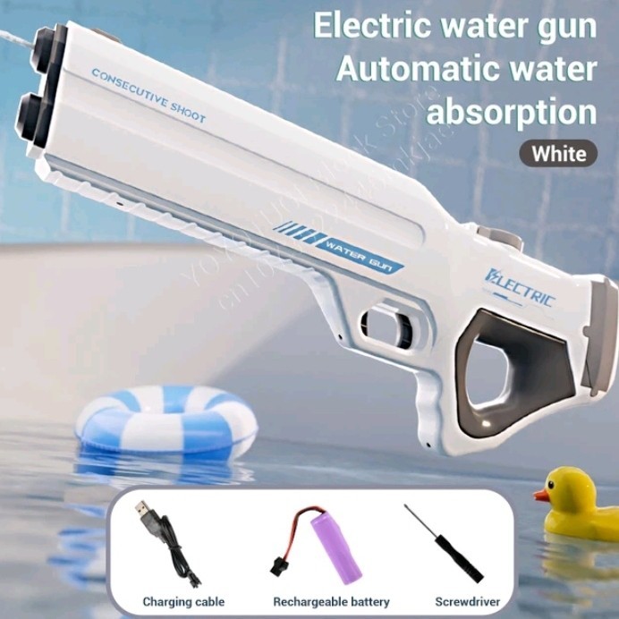 TERLARIS Mainan WaterGun Elektrik Otomatis  - Water Gun Elektrik Cheetah - WHITE SHOOT