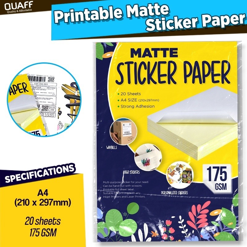 

(20 lembar per bungkus) A4 Stiker Matte & Kraft Kertas Stiker Foto Inkjet Label 175Gsm