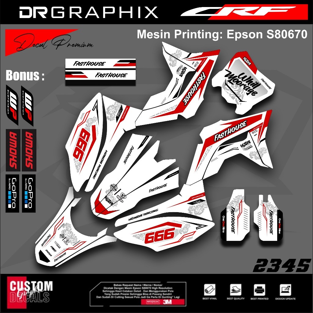 Stiker Motor CRF Decal Motor CRF Variasi FastHouse Flower