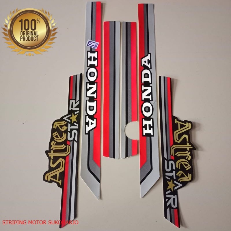 (ORI) striping honda astrea star 1987 silver merah   kualitas original