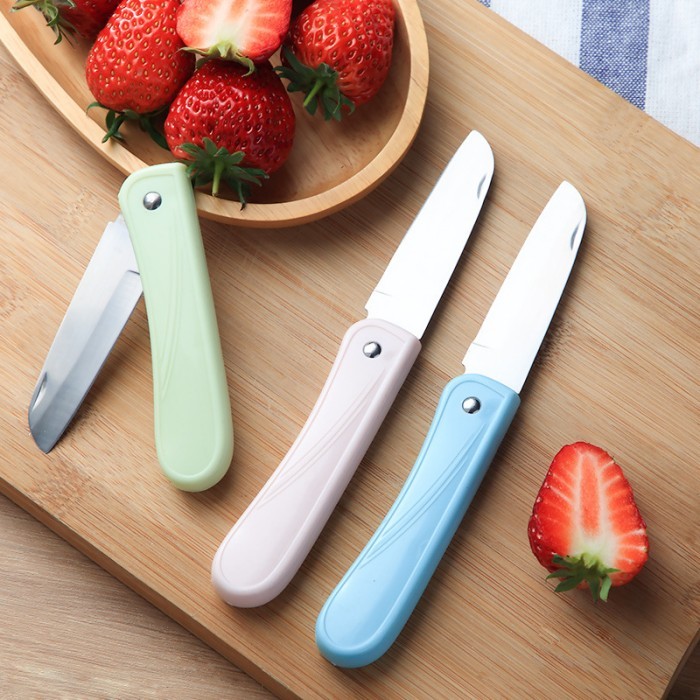 Pisau Lipat Mini Potong Buah Sayur Pisau Kupas Dapur Camping Hiking Kebun Outdoor Keramik Traveling Praktis Mini Portable Travel Stainless Steel Folding Fruit Knife